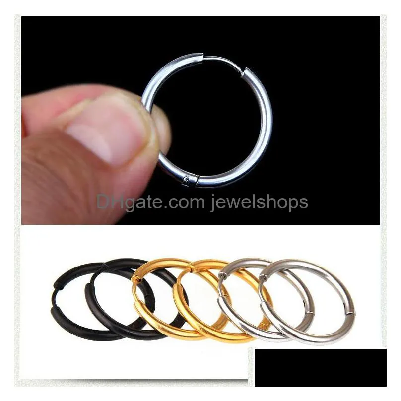 10-20mm circle hoop earrings for men s punk hypoallergenic stainless steel small big round ear bone buckle earring fashion jewelry