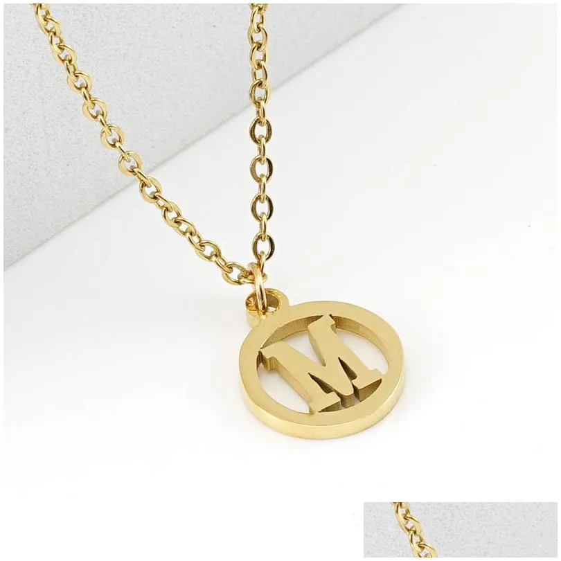 stainless steel 26 initial capital letters a to z alphabet charm pendant hollow cut round gold silver diy name charm for bracelet chain necklace couple lovers