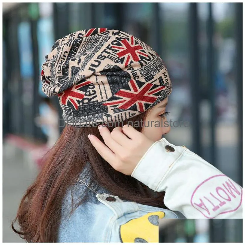 spring autumn skull hats classic flag print casual caps solid color cotton female hat women men bonnet beanie cap