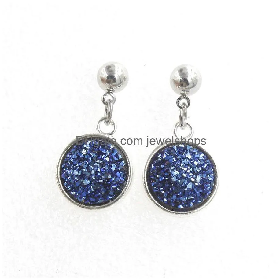 new stainless steel hypoallergenic dangle earrings boho resin druzy drusy stone drop ear rings for women fashion jewelry in bulk