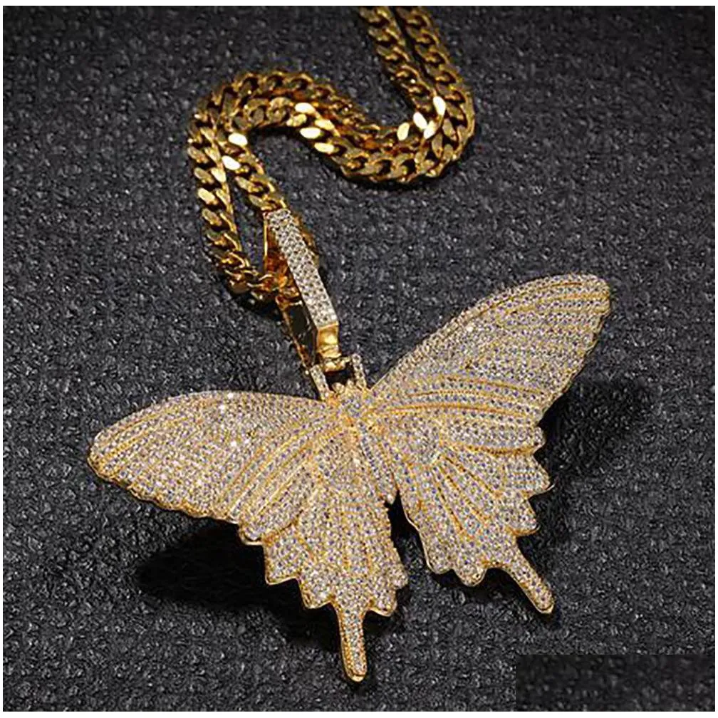 iced out big size butterfly pendant charm 5mm 30inch gift cuban chain hip hop necklace rapper rock men women jewelry