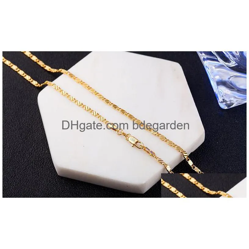 2mm 18k gold chains necklace fashion women`s choker necklaces for ladies luxury jewelry 16 18 20 22 24 26 28 30 inches