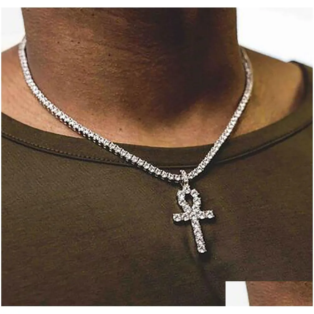 iced hip hop ankh cross pendant w/ 4mm 18