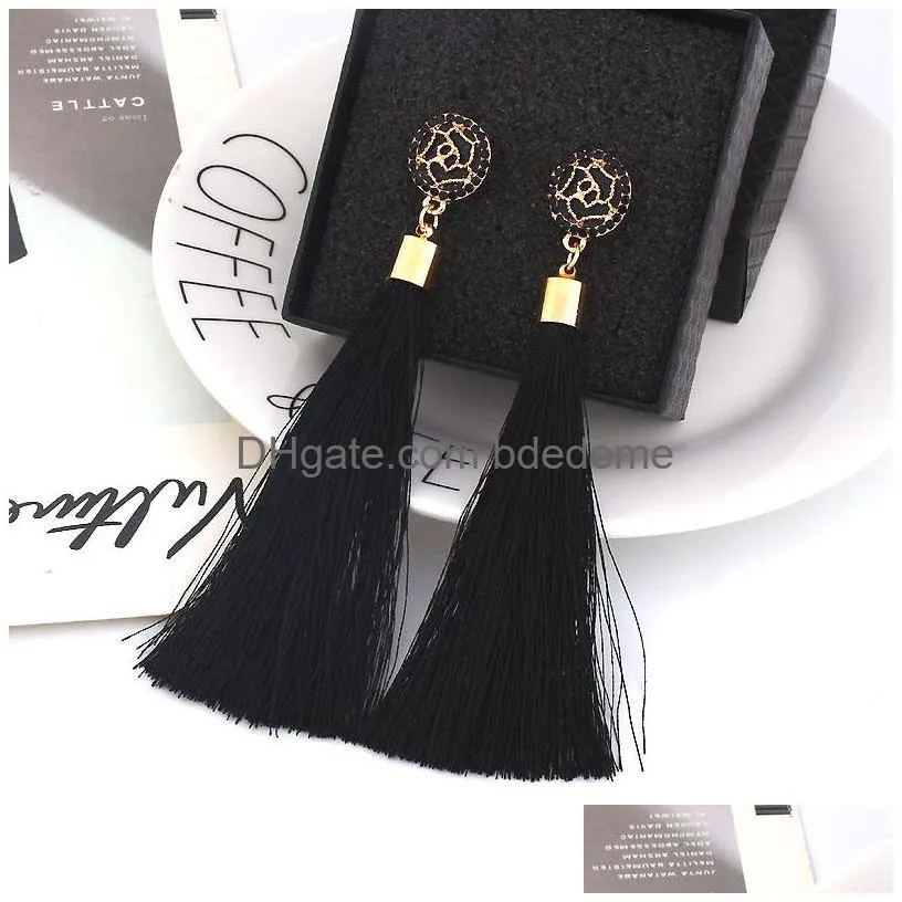 boho crystal long tassel drop earrings for women ethnic geometric rose flower sign dangle statement earring 2019 fashion jewelry in