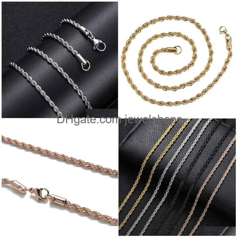 3mm stainless steel twisted rope chain necklaces for men women gold black hip hop titanium steel choker fashion party jewelry