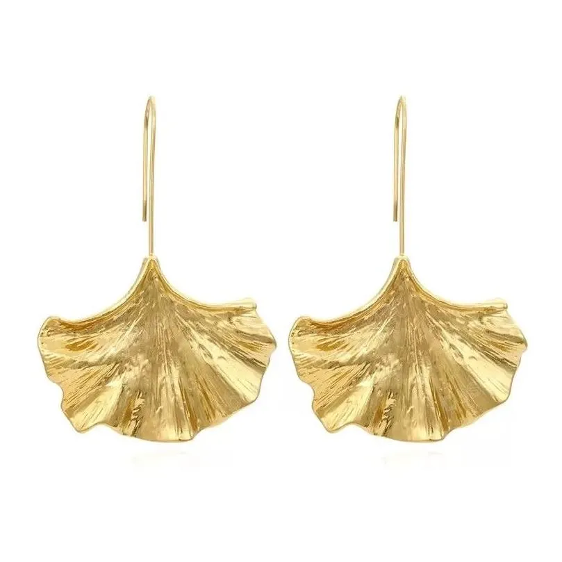 Retro Golden Metal Leaf Stud Earrings Geometric Irregular Plant Earring for Women Girls Party Travel Jewelry