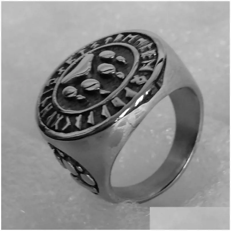 stainless steel bear palm rune lune letter  ring jewel high quality ancient nordic  odin irish ireland amulet rings jewellery for