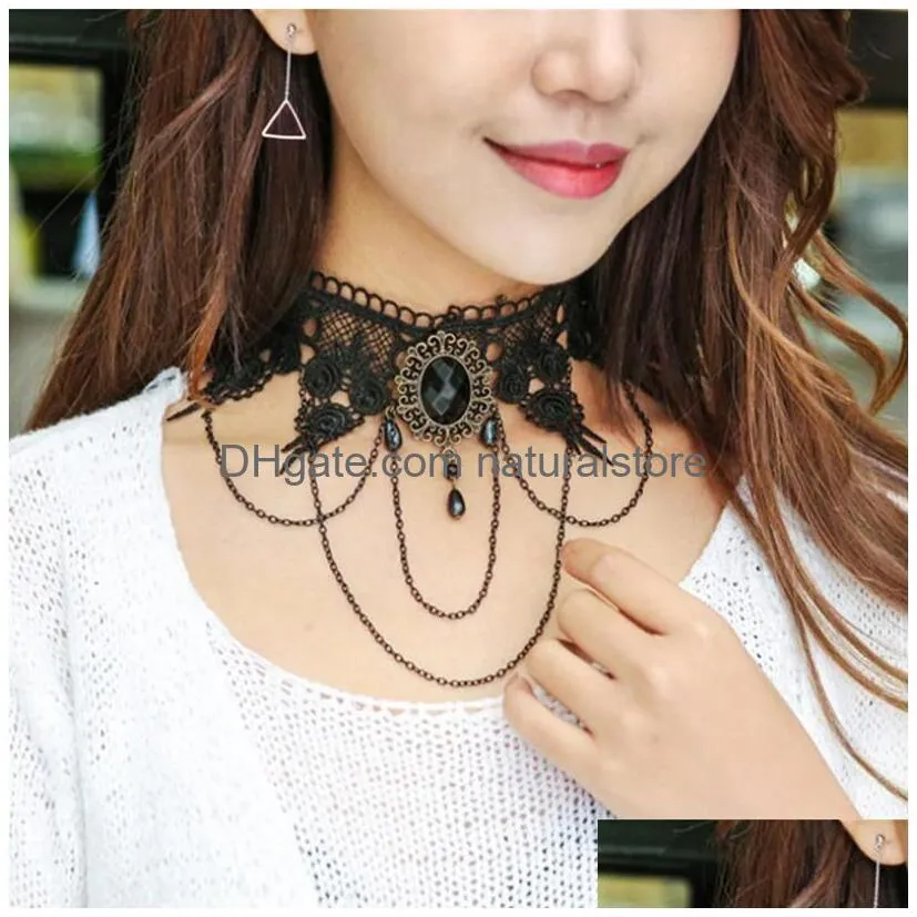 gothic jewelry vintage lace collar necklaces women accessories spider choker necklace