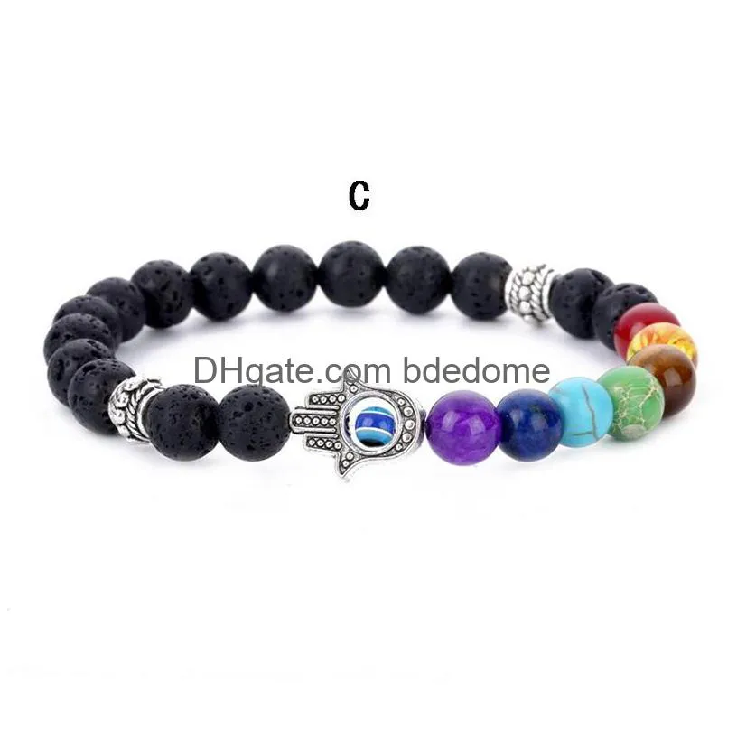 new 7 chakra stone beads bangle women 8mm natural lava rock charm energy wire bracelets for men s fashion crafts jewelry gift