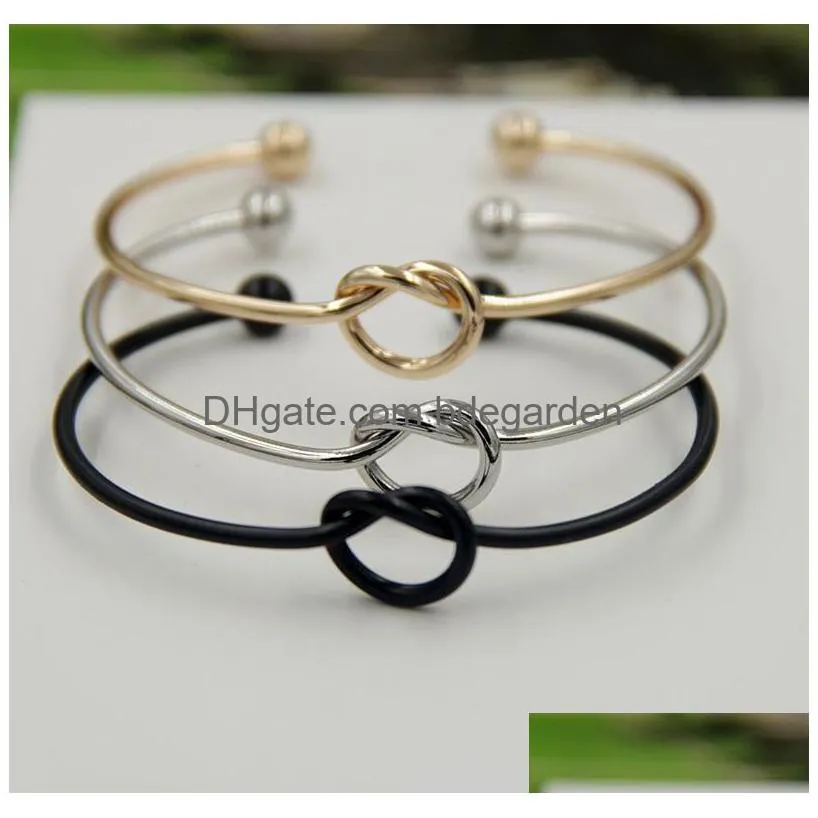 high quality copper expandable open wire bangles women`s love knot cuff bracelets for ladies girls fashion simple jewelry