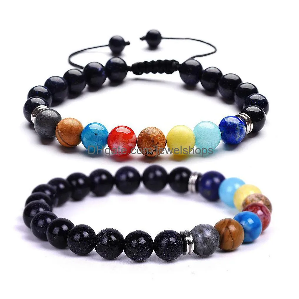 lovers eight planets natural stone bracelet universe yoga chakra galaxy solar system rock lava bracelets for men and women jewelry