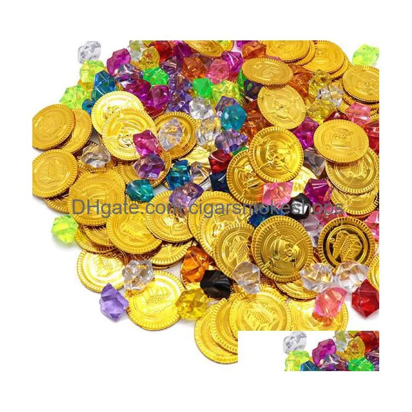 treasure cove party set - pirate gold coins, gems & jewels for halloween decorations & game favors
