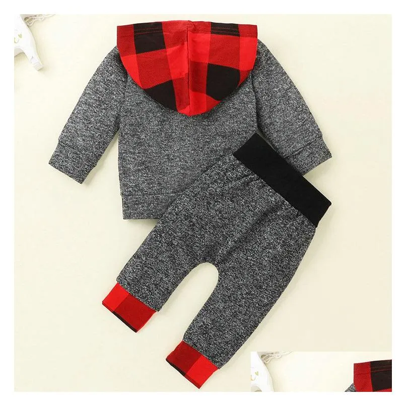 kids children`s sets spring and autumn clothing hooded sweatpants plaid set boys girls baby infant clothes