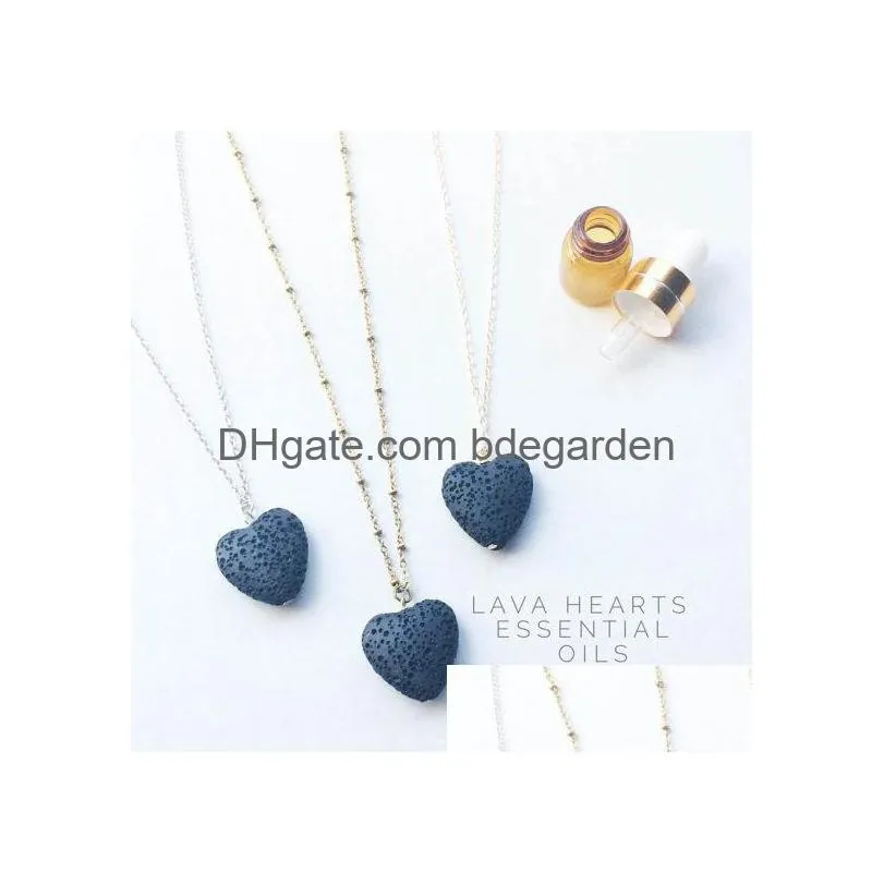 hot heart lava rock pendant necklace 9 colors aromatherapy  oil diffuser heart-shaped stone necklaces for women fashion