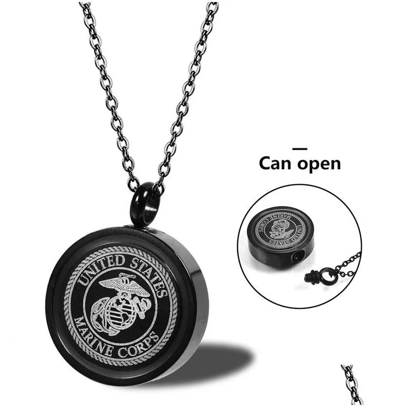 stainless steel american soldier usn us navy round cremation pendant united states marine corps military opening ash necklace for commemorate relatives and