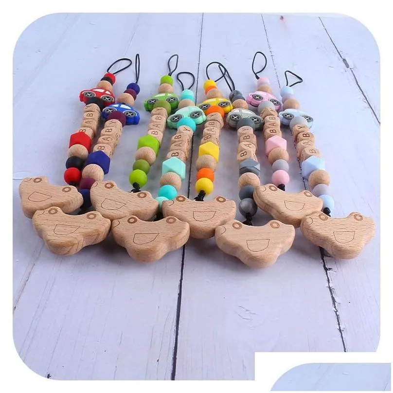 Pacifiers# Personalised Name Dummy Clip Wooden Beads Teether Holder Chewing Necklace Pendant Custom Teething Pacifier Nipple