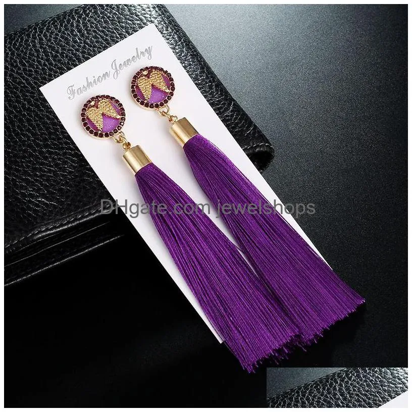 bohemian angel wings crystal tassel drop earrings for women long silk fabric statement dangle earring 2019 ethnic jewelry