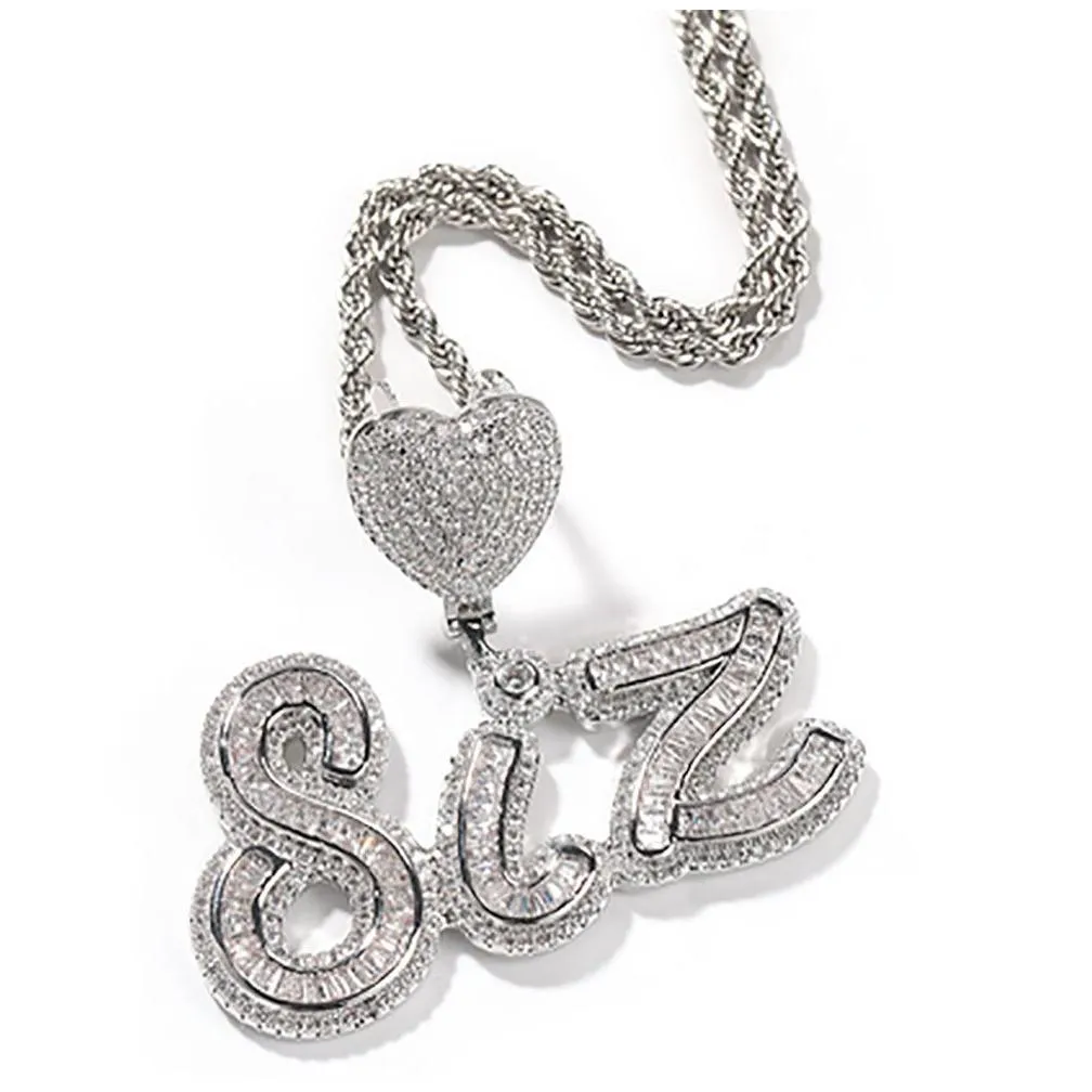 custom name a- z zircon baguette signature letters pendant necklace for men women gifts cubic zirconia necklace hip hop jewelry