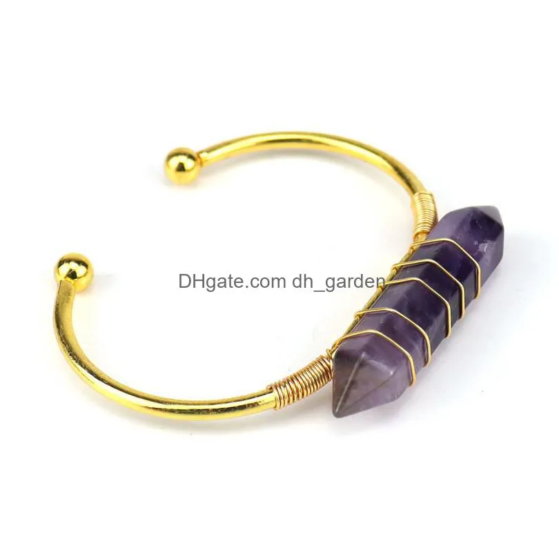 adjustable silvering stainless steel bangle wire warp multiple shape natural amethyst gemstone women`s bracelet