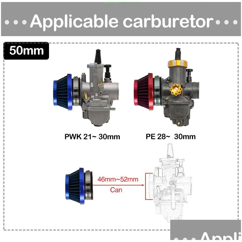 48mm 60mm Motorcycle Air Filter Cleaner for Dellorto SHA Carb Carburetor 50cc 70cc 90cc 110cc ATV Dirt Bike Moped