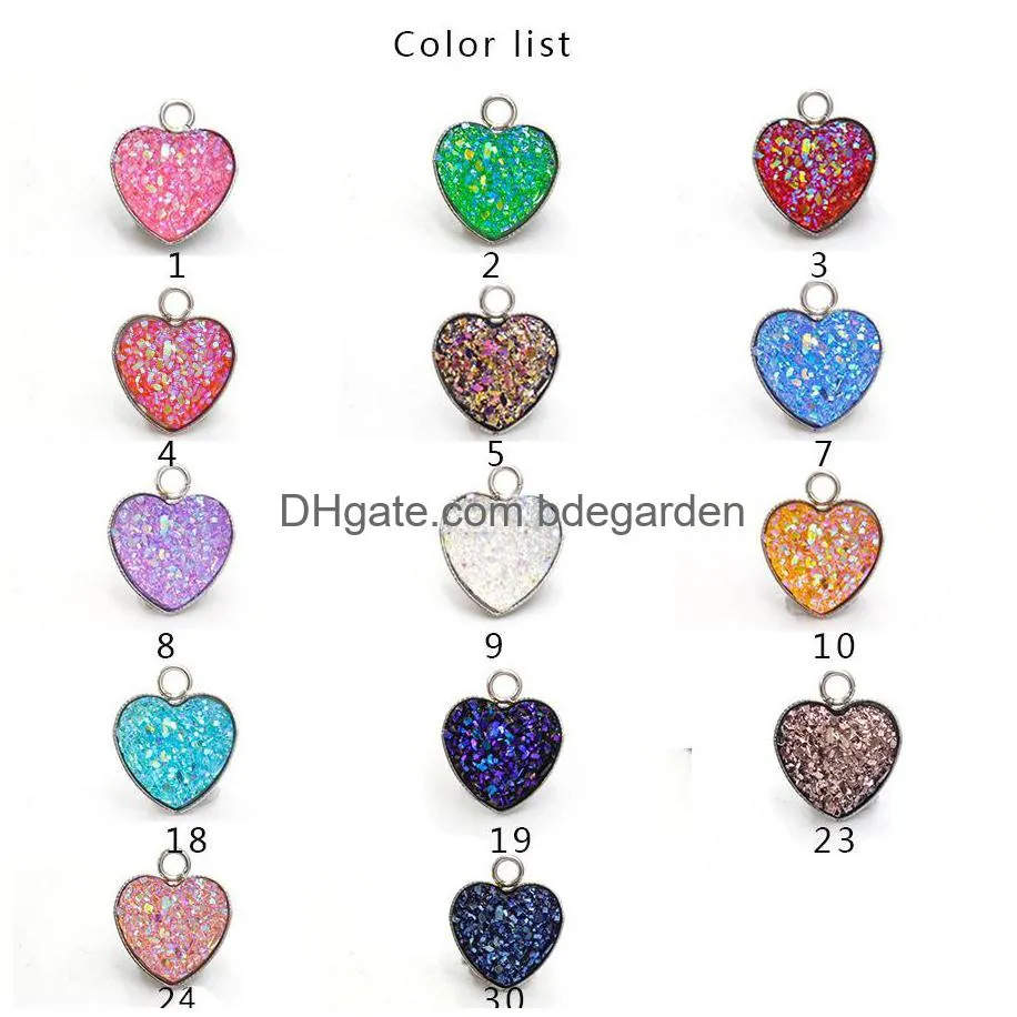 stainless steel love heart druzy stone pendant 13mm bling heart-shaped charm for necklaces fashion diy jewelry making bulk