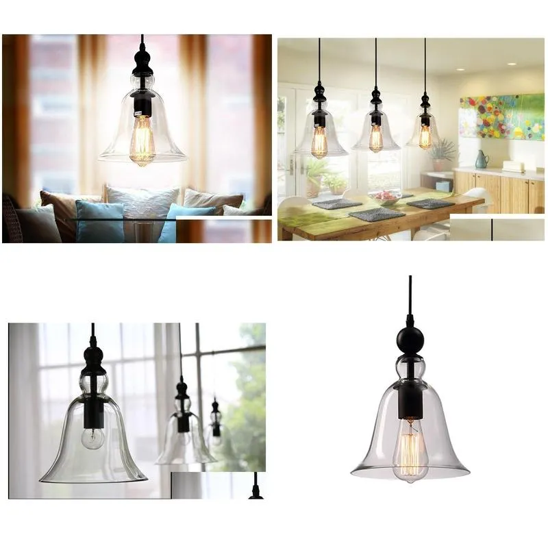 Pendant Lamps Antique Vintage Style Glass Shade Ceiling Light Lamp Fixture American modern Loft crystal bell Retro Chandelier lights