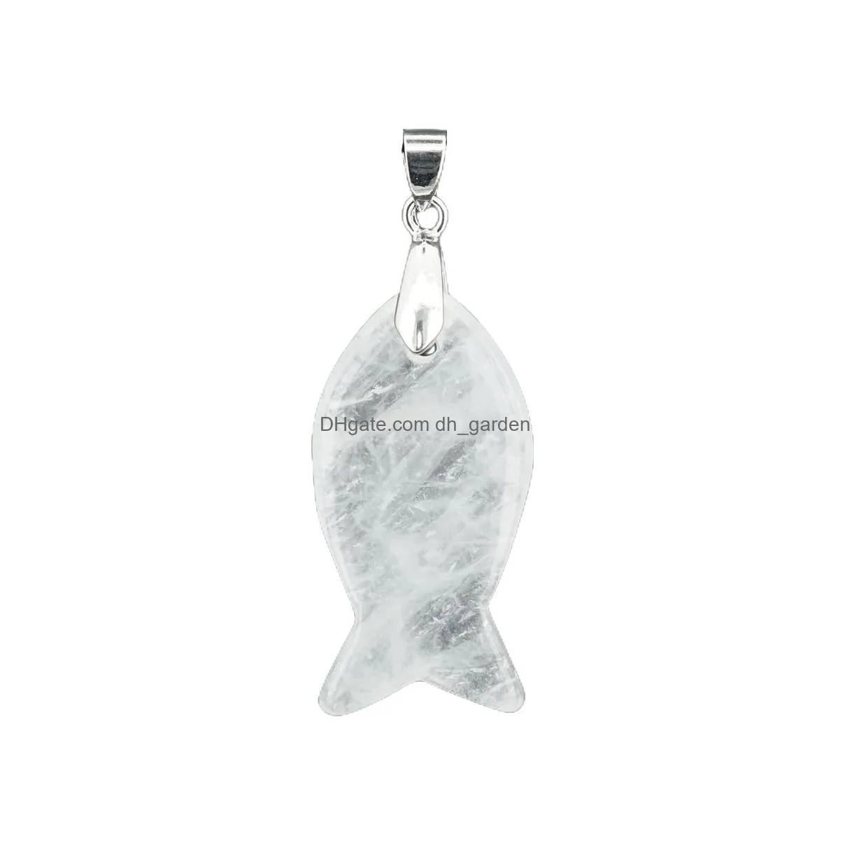 natural stone fish pendants for diy making jewelry necklace healing chakra crystal fishes with silver findings accessories