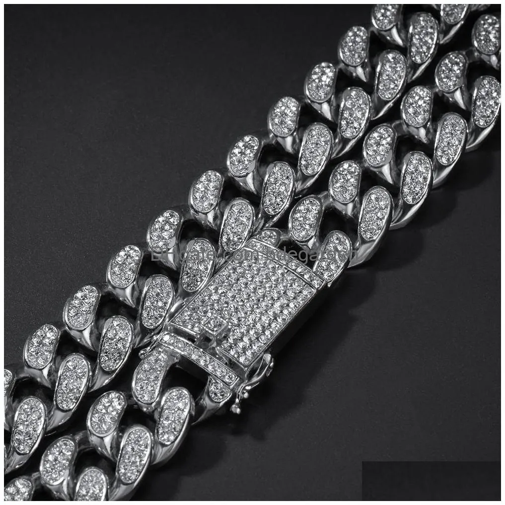 20mm  cuban link chain heavy thick necklace for mens bling bling hip hop iced out gold silver rapper chains women hiphop jewelry