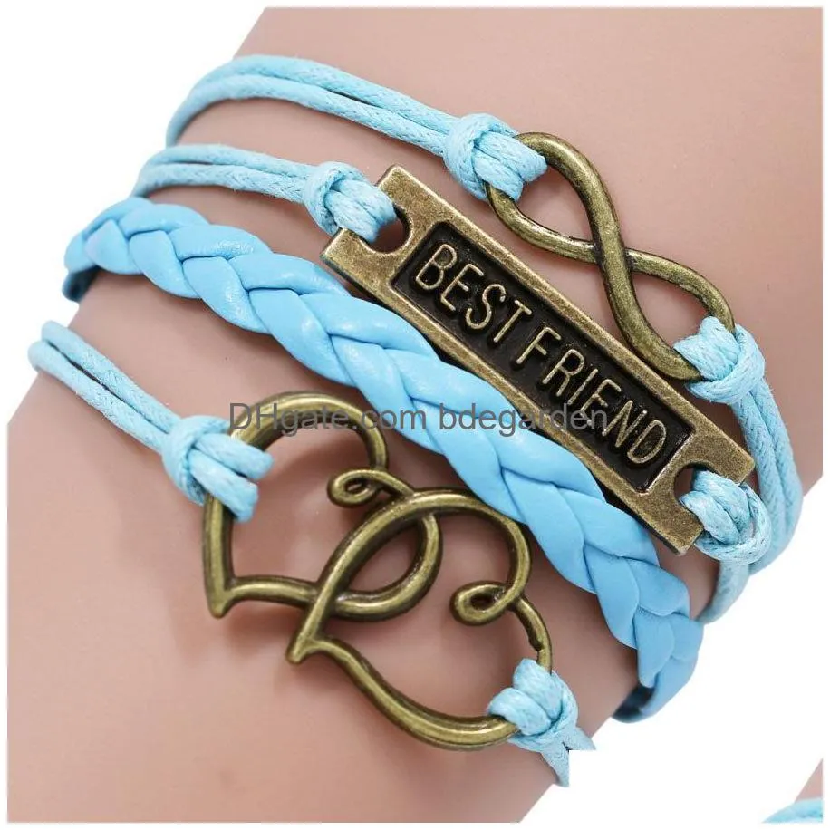 best friend bff bracelets for women men vintage love heart infinity braided leather rope wrap bangle fashion friendship jewelry gift