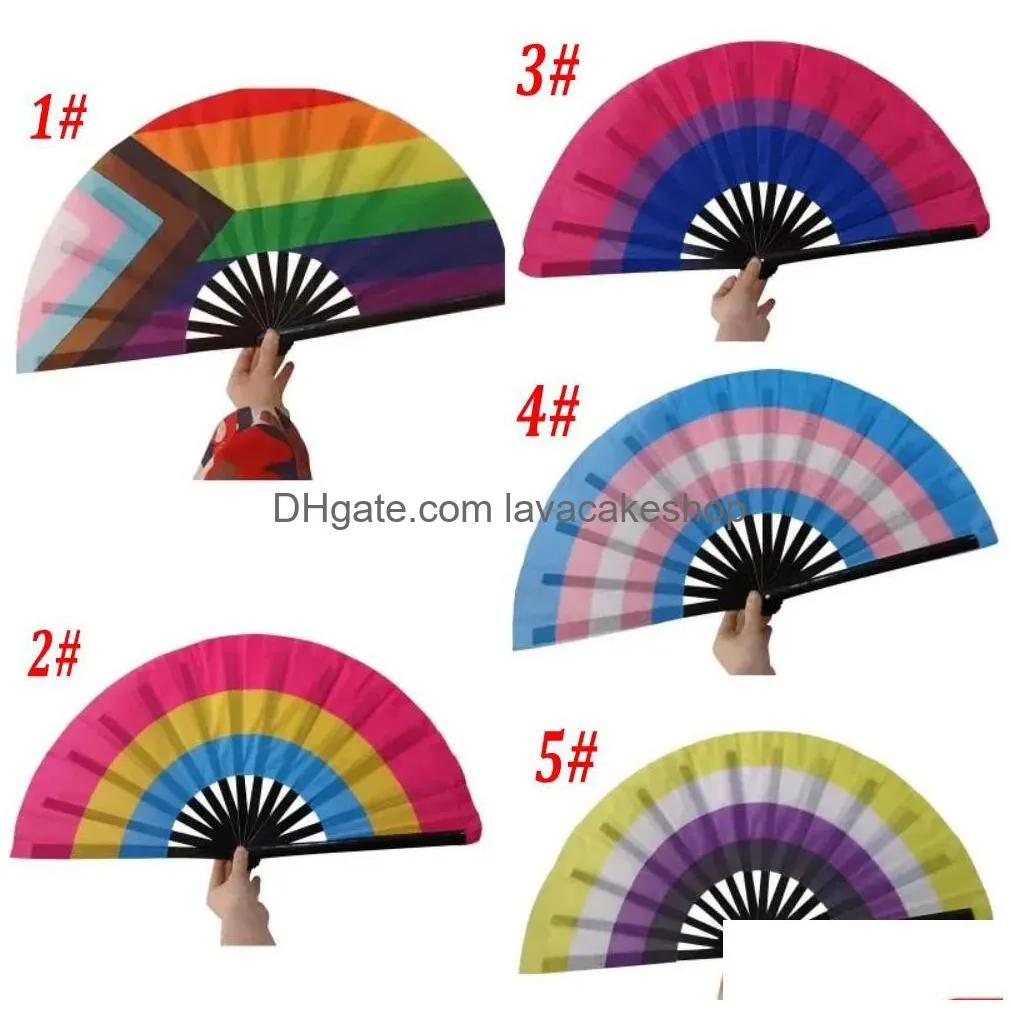 rainbow folding fans lgbt colorful hand-held fan for women men pride party decoration music festival events dance rave supplies