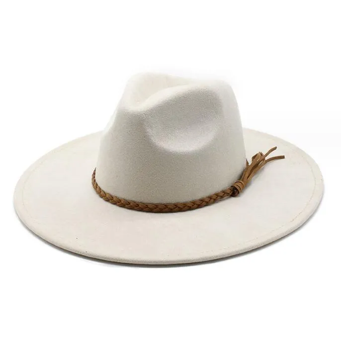 Classical Suede 9.5CM Wide Brim Fedora Hat For Women Men Church Jazz Hats Wedding Decorate Formal Dress Ca