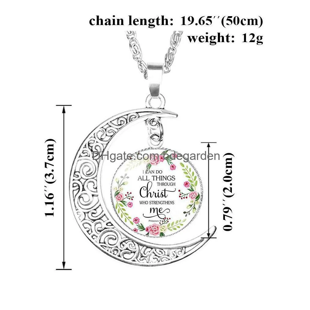 new christian bible verse pendant moon necklaces for women christians scripture glass cabochon charm fashion jewelry gift