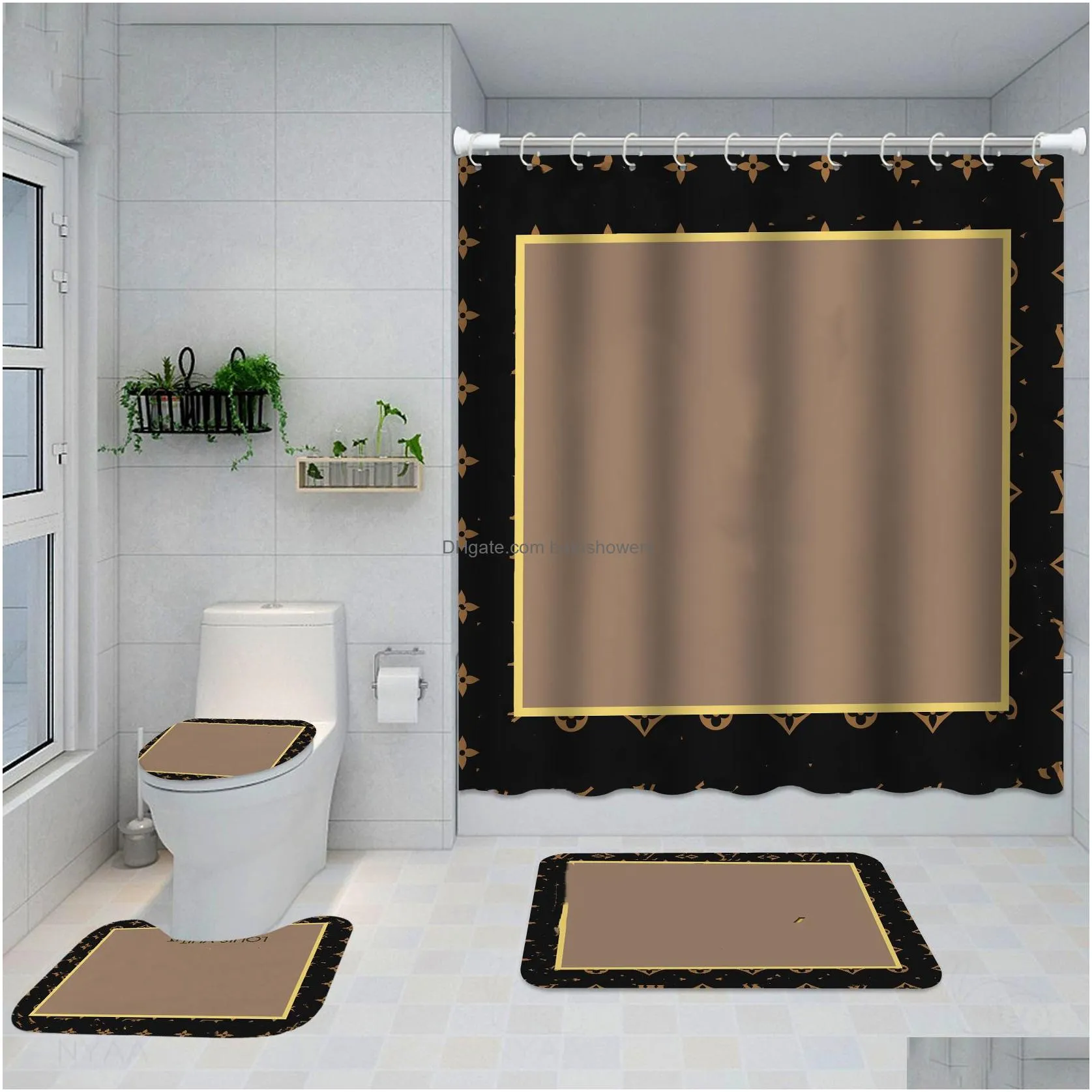 letter shower curtains digital printing waterproof home shower curtain polyester cloth bathroom four-piece set