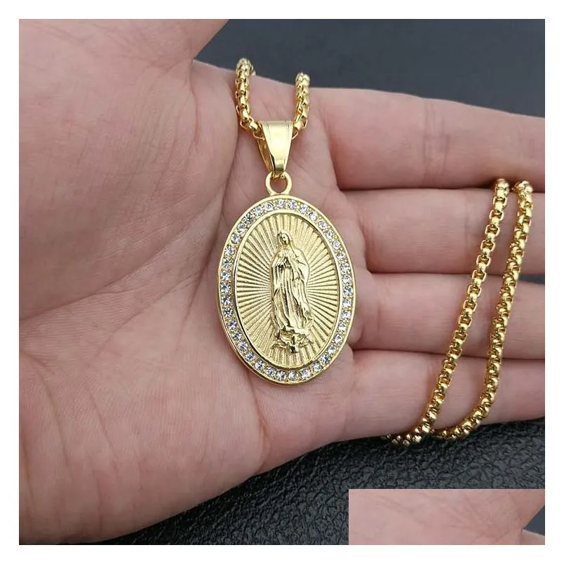 high quality 316 stainless steel the virgin mary status christian pendant hip hop madonna catholic guadalupe religious necklace