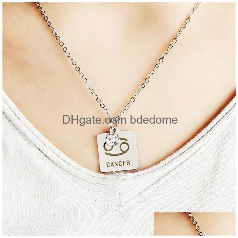 new birthstone necklace women 12 zodiac constellations stainless steel dog tag pendant silver chain for men s birthday fashion jewelry