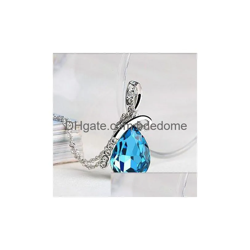 luxury tear of angel crystal pendant necklaces for women water drop drip silver chains designer 2019 fashion jewelry in bulk