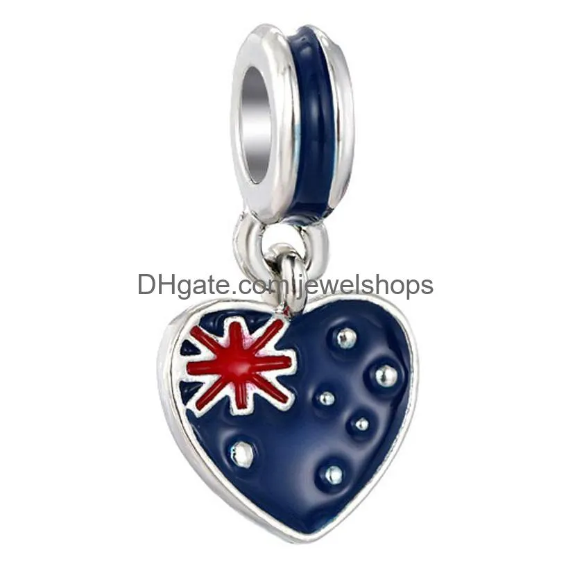 enamel national flag big hole beads united states italy canada loose spacer charm pendant for bracelet necklace diy jewelry making