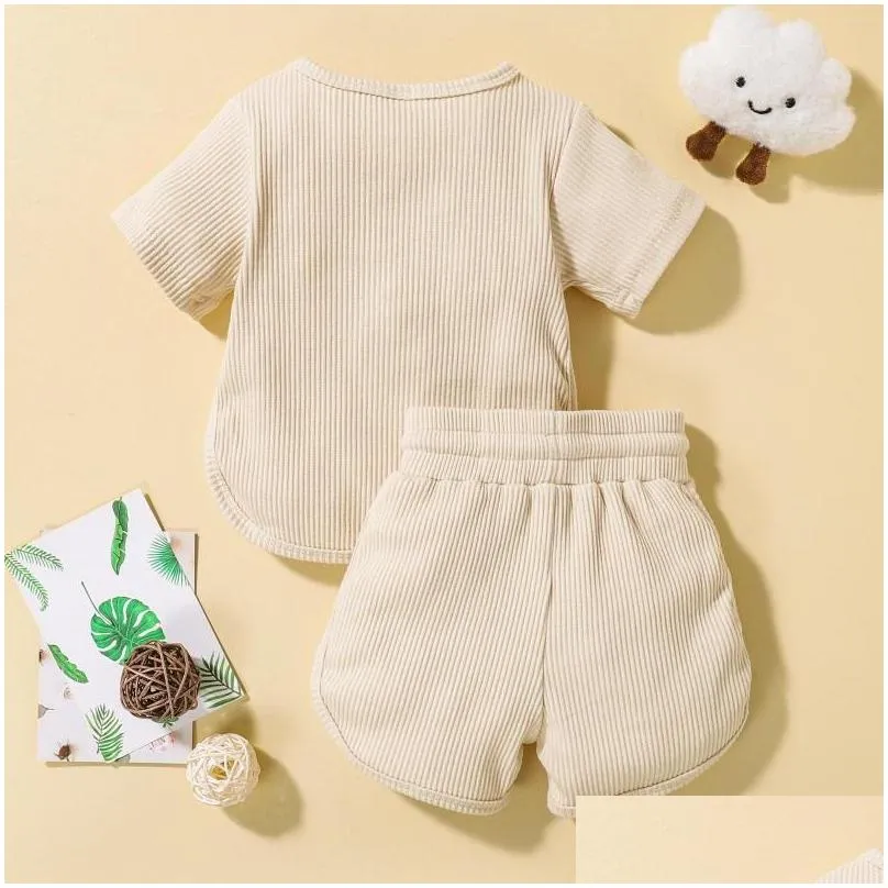 Clothing Sets 2Pcs Toddler Baby Girls Boys Summer Ribbed Outfit Solid Color Short Sleeve T-Shirt Drawstring Shorts For 6M-4T