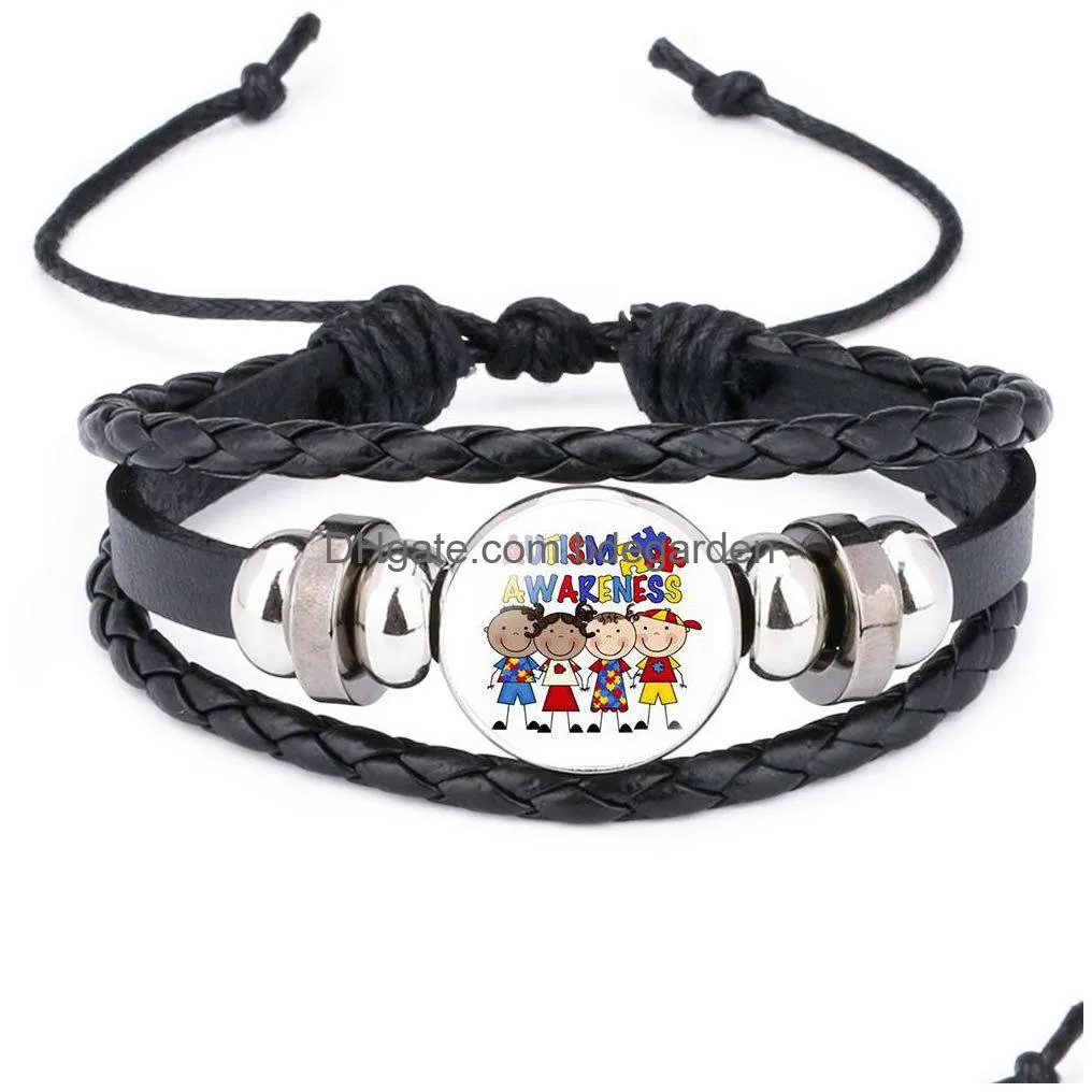 new kids autism awareness bracelets for children autism boy girl charm leather wrap wristband bangle fashion inspirational jewelry in