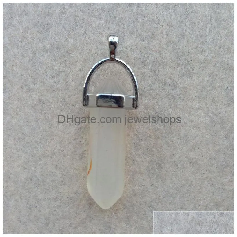 new natural stone healing hexagonal prism pendant 24 color agate jade bullet crystal gem point chakra charm fit necklace jewelry in