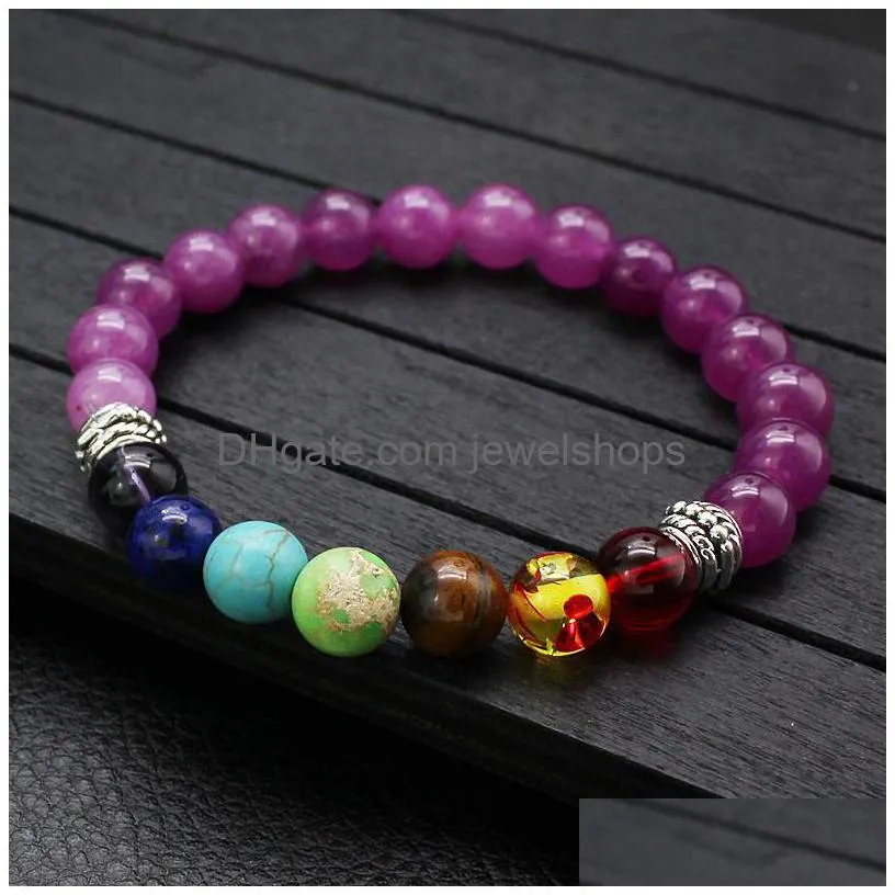 7 chakra charm yoga beads bracelets for women mens lava rock tiger eye amber turquoise amethyst lapis lazuli natural stone handmade