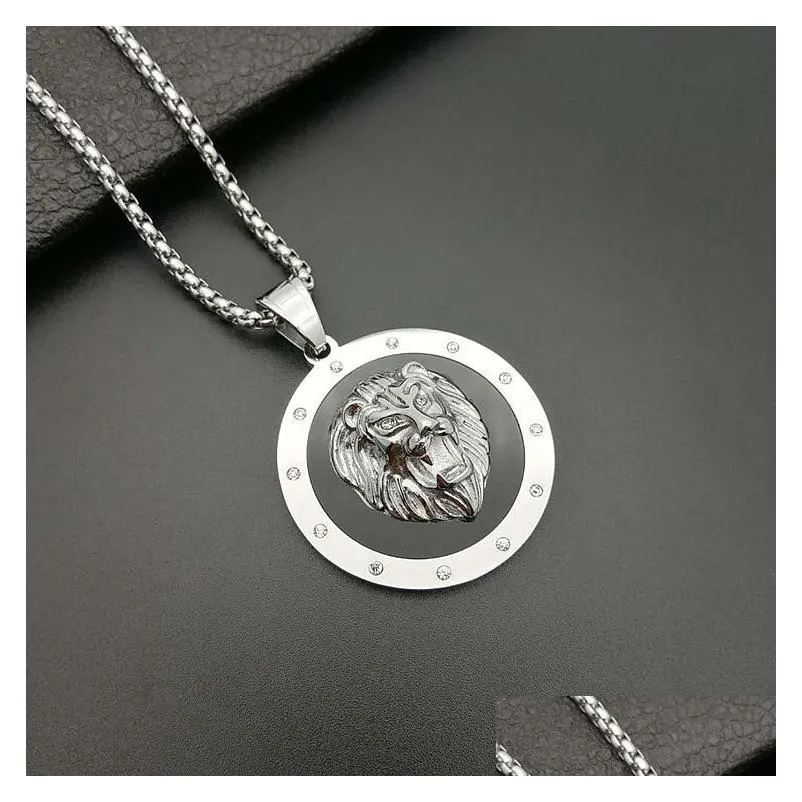 stainless steel mens gold black punk round animal `s head tag necklace collares crystal rhinestone harajuku gothic choker collares charm pendant hip