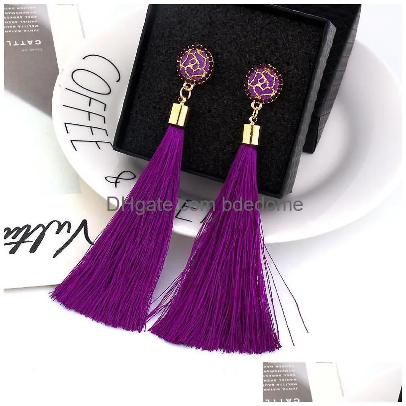 boho crystal long tassel drop earrings for women ethnic geometric rose flower sign dangle statement earring 2019 fashion jewelry in