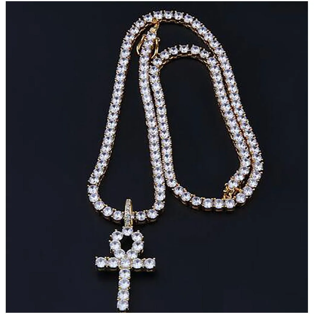 iced hip hop ankh cross pendant w/ 4mm 18