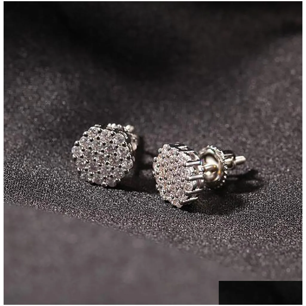 925 silver hexagon drop earrings stud 1 pair casual iced out diamond micro pave cubic zircon earring men women gift jewelry