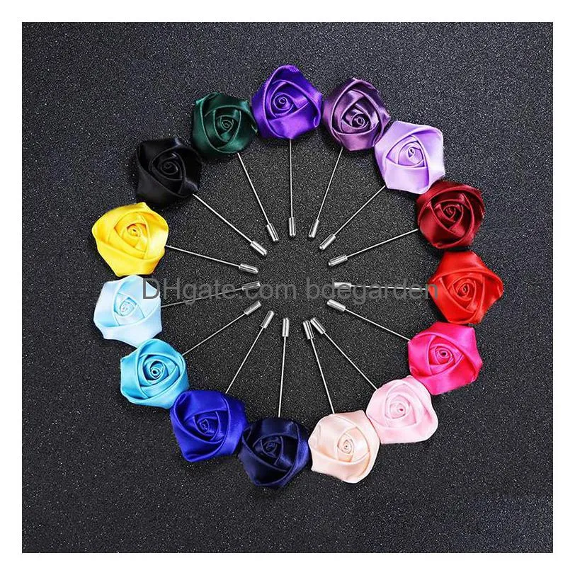 fabric rose flower brooch pins for mens uniform coat clothes badge lapel pin male wedding party engagement bridegroom jewelry