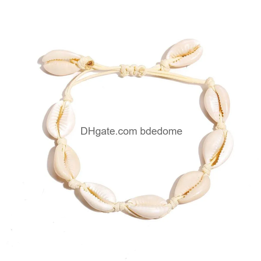 new boho natural sea shell charm bracelets for women summer beach seashell string rope chains bohemian diy jewelry gift