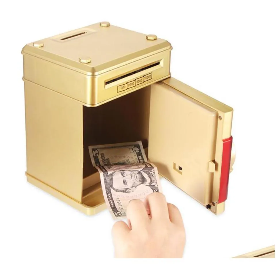 novelty games electronic password bank atm money box cash coin automatic deposit boxes for children