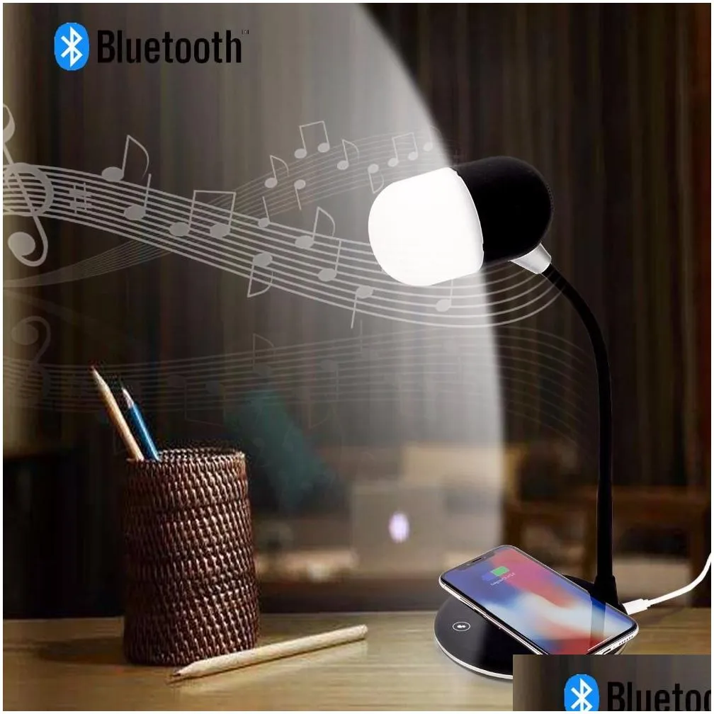 3 in 1 Flexible LED desk lamp USB charging with wireless  bluetooth speaker table light Smart Touch Dimmer lighting phone chargers