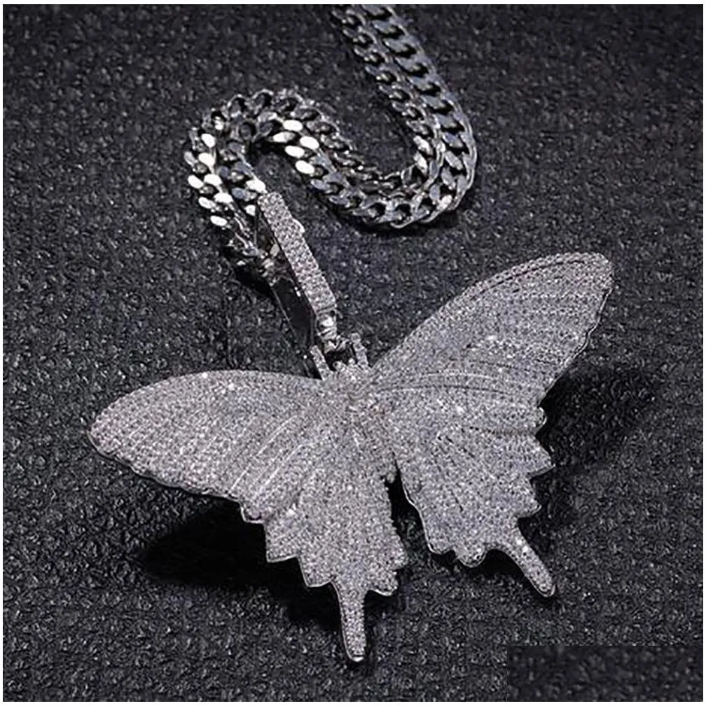 iced out big size butterfly pendant charm 5mm 30inch gift cuban chain hip hop necklace rapper rock men women jewelry